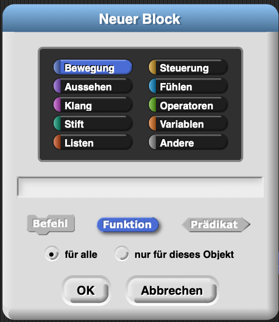 Snap! Blockeditor: Befehl, Funktion oder Prädikat